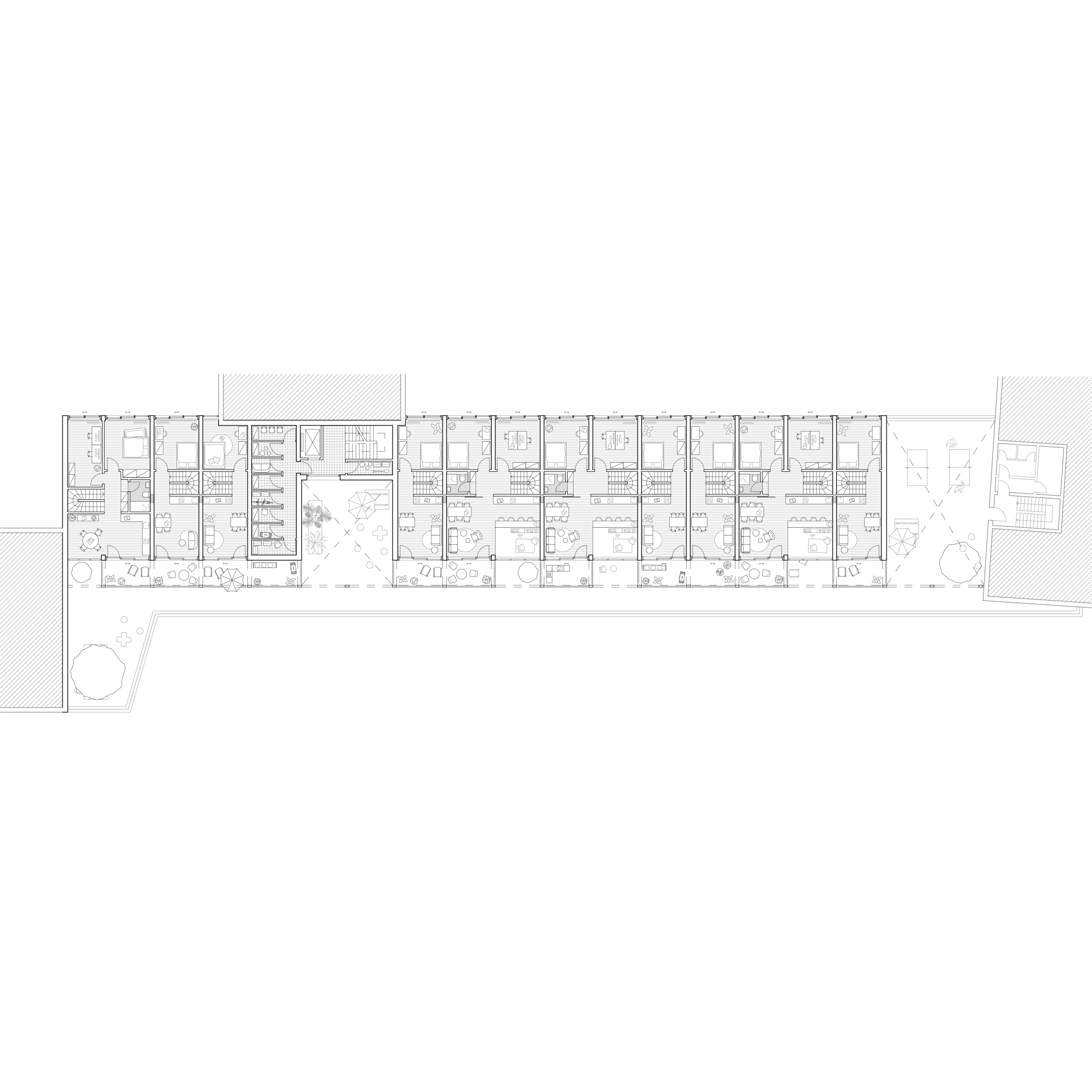 Grundriss 4. Obergeschoss (Aufstockung) mit ähnlicher Wohnungsstruktur wie OG3, leicht variierter Grundrissorganisation